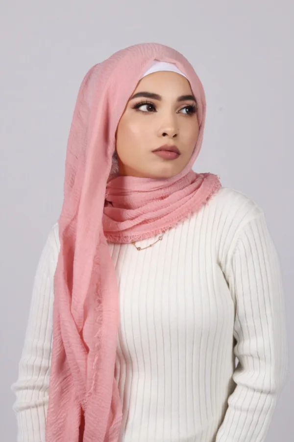 Cherry Pink Crinkled Cotton Hijab - Image 2
