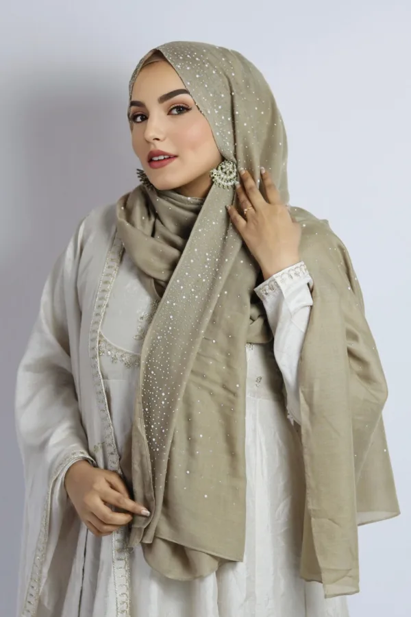 Nude Beige Cotton Stone Drop Hijab - Image 3