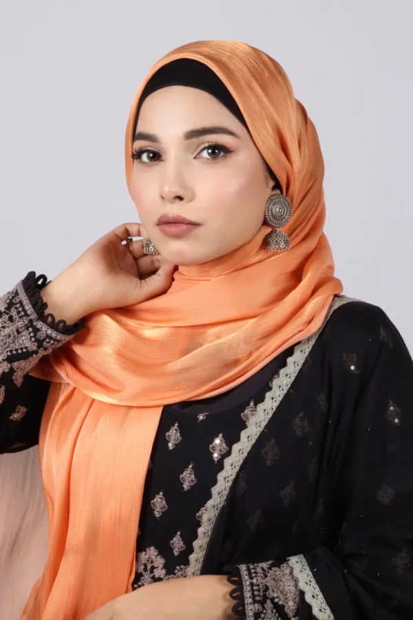 Golden Copper Organza Shimmer Hijab - Image 2