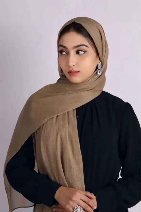 Nude Gold Shimmer Chiffon Hijab - Image 2