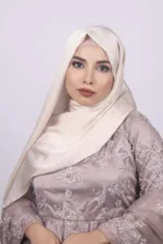 White Gold Rhinestone Silk Hijab - Image 3