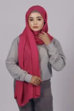 Hot Pink Cotton Pleated Hijab - Image 2