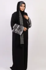 Solidarity Embroidery Keffiyeh Abaya with Matching Hijab - Midnight Black - Image 3