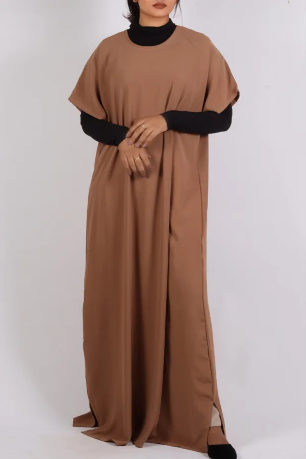 Inner Layering Half-Sleeve Dress / Slip – Nude Beige - Image 2