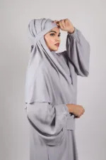 Elyssa Premium Crinkled Cotton Jazz Abaya Set with complimentary Khimar - Classic Grey - Image 5