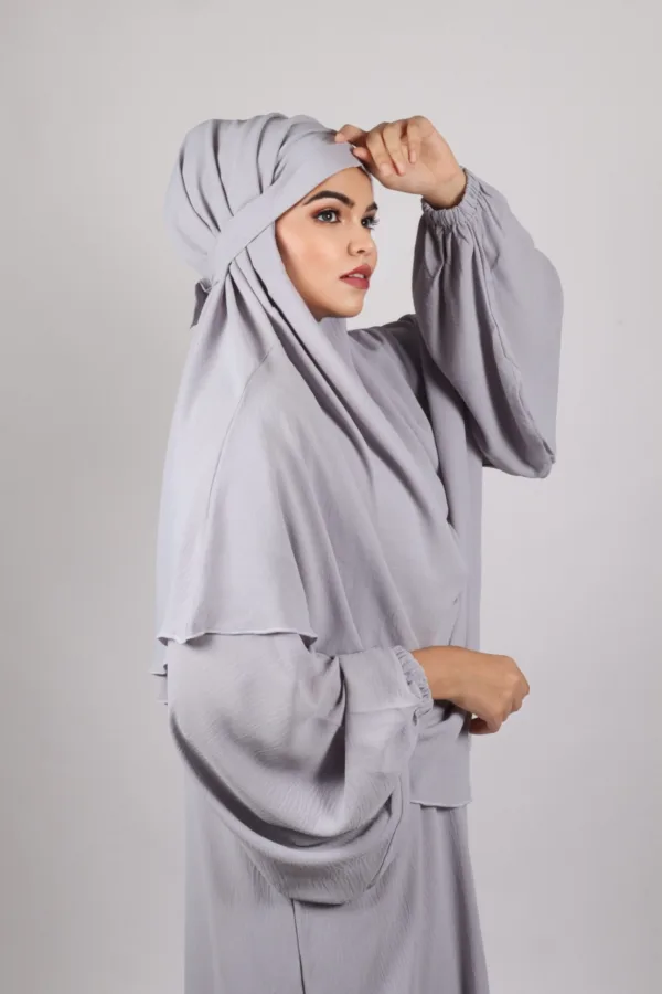 Elyssa Premium Crinkled Cotton Jazz Abaya Set with complimentary Khimar - Classic Grey - Image 5