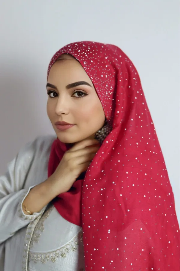 Crimson Cotton Stone Drop Hijab - Image 1