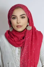 Crimson Cotton Stone Drop Hijab - Image 3