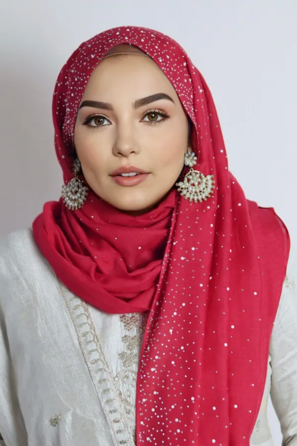 Crimson Cotton Stone Drop Hijab - Image 3