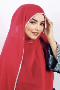 Bridal Red Crystal Hijab