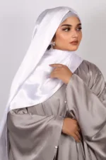 Frost White Marble Satin Hijab - Image 2