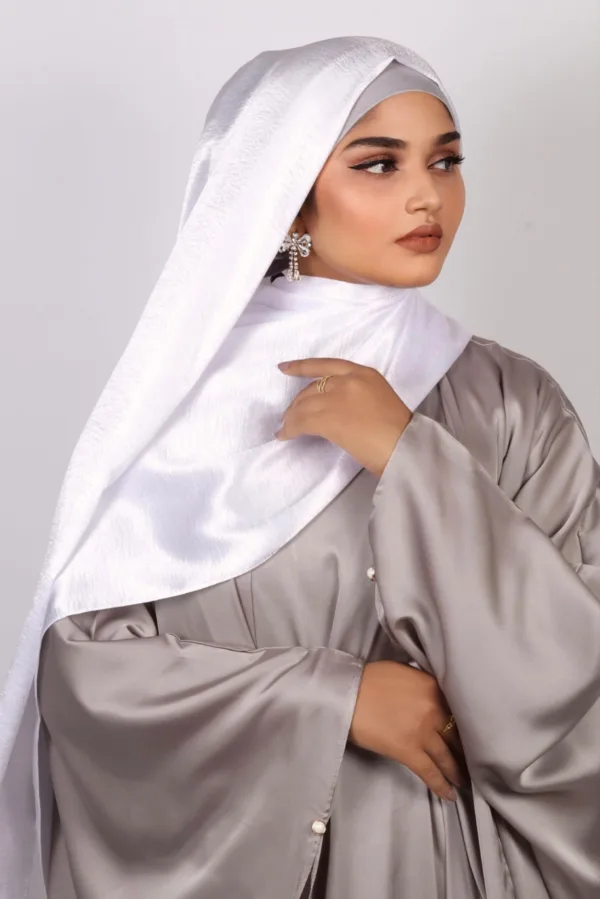 Frost White Marble Satin Hijab - Image 2