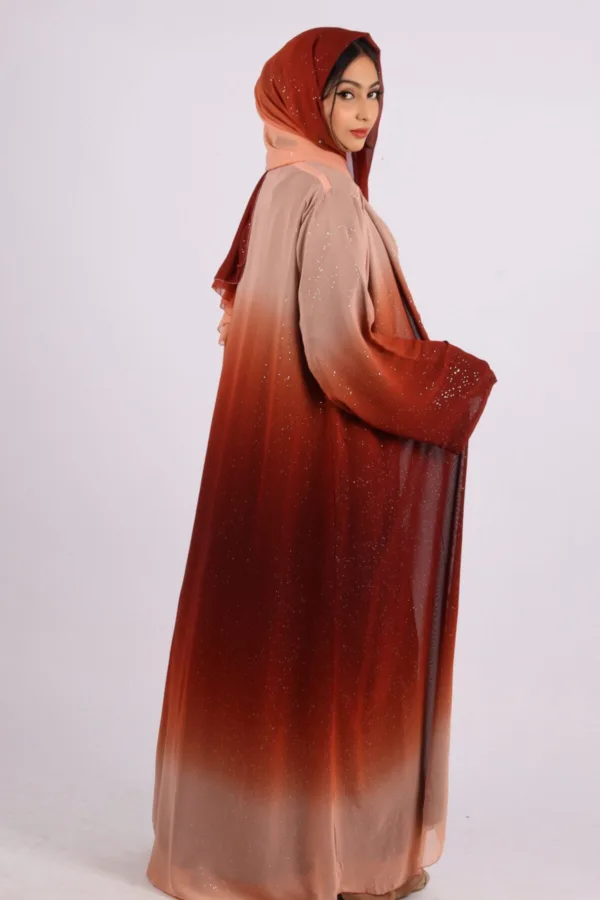 Mehtab Sparkling Glitter Dual Tone Abaya with Front Open - Sahara Sand - Image 7