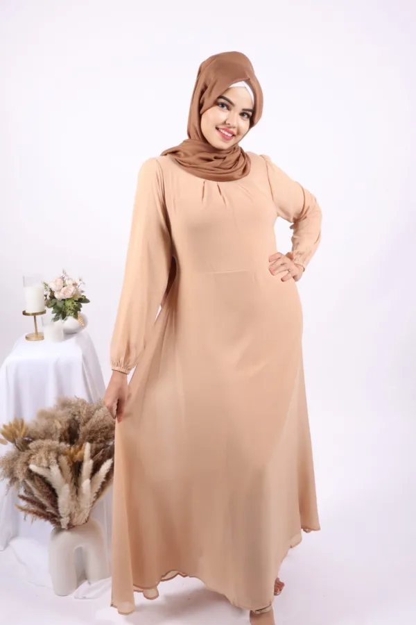 Tanaaz Flared Layered Gown / Abaya - Beige - Image 2
