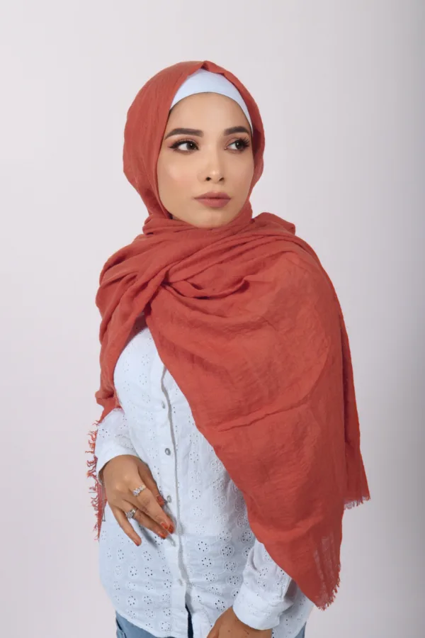 68EE7DA7-9AA4-471B-B5A5-B0F1B4FA8555.jpeg Terracotta Crinkled Viscose Hijab - Image 1