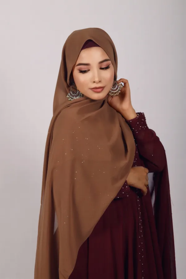 Nude Brown Glitter Chiffon Hijab - Image 1