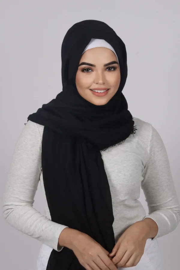 6A2AE633-B765-402D-8C26-C5F072CC7F58-1.jpeg Jet Black Premium Crinkled Cotton Hijab - Image 1