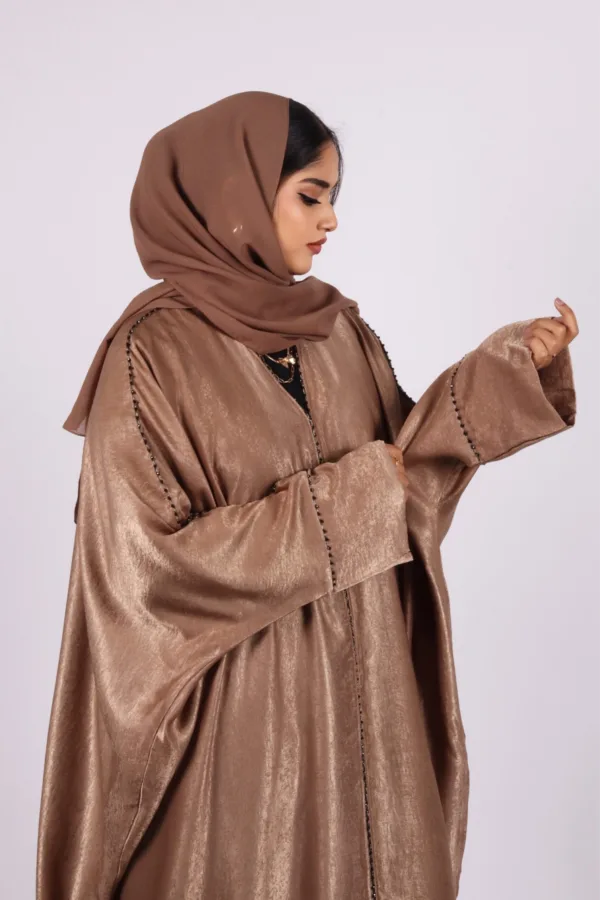Nadira Luxury Kaftan Front Open with Black Diamond Trim - Classy Gold - Image 6