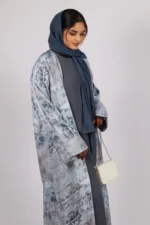 Zephyra Turkish Linen 3-piece Abaya set - Azure Blue - Image 5