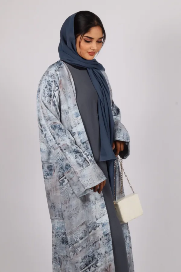 Zephyra Turkish Linen 3-piece Abaya set - Azure Blue - Image 5