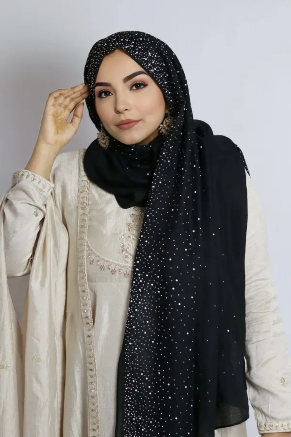 Black Cotton Stone Drop Hijab - Image 3