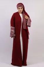 Solidarity Embroidery Keffiyeh Abaya with Matching Hijab - Crimson Moon - Image 6