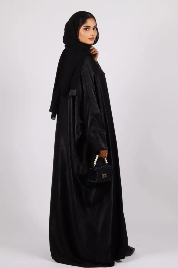 Nadira Luxury Kaftan Front Open with Black Diamond Trim - Kohl - Image 3