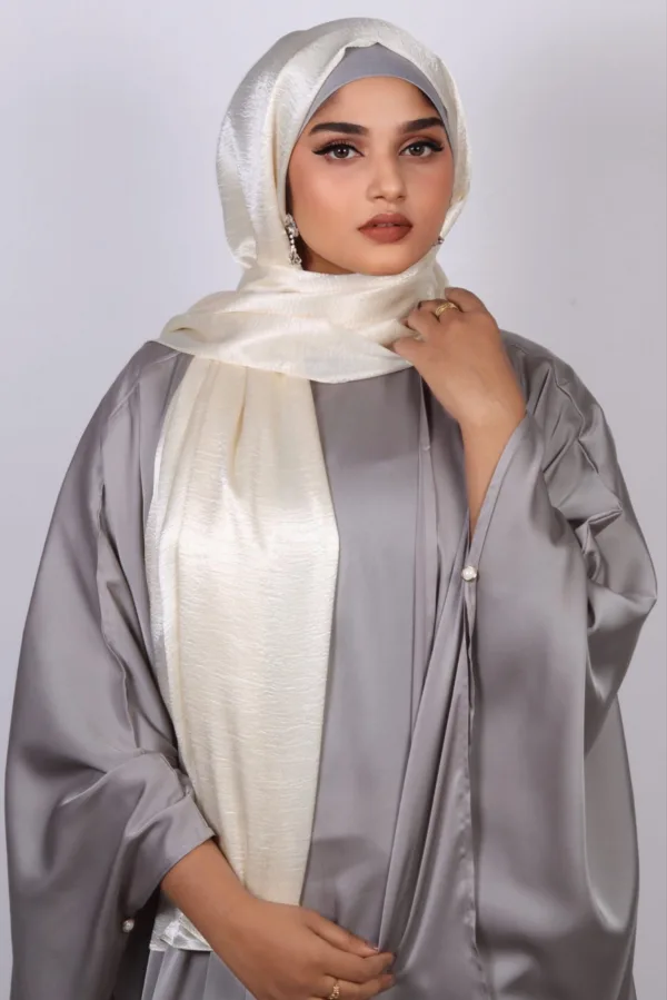 Cream Gold Marble Satin Hijab - Image 2
