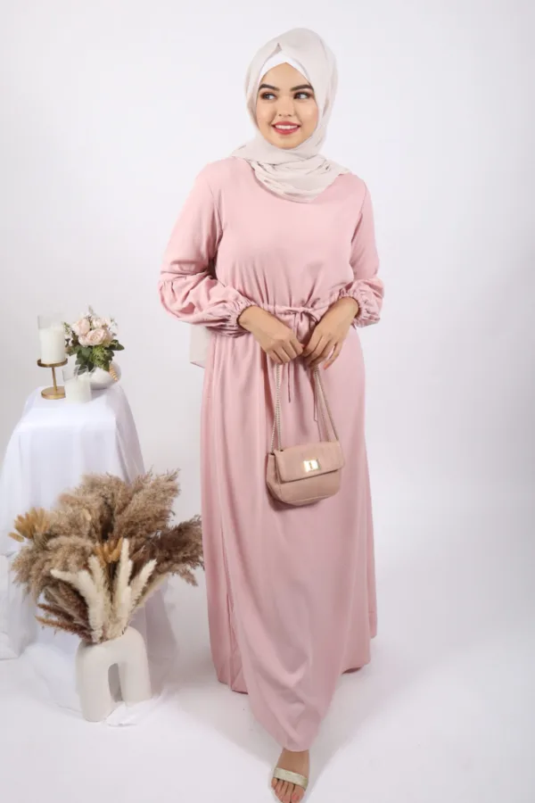 70C48314-B5E9-43F6-9989-DC02A5B35BC6.jpeg Alaina Drawstring No-Iron Abaya / Dress - Powder Blush - Image 1