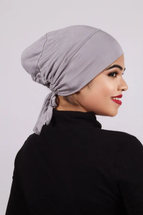 7171FBA6-8389-4279-B014-039EE10CB227-1.jpeg Light Grey Tieback Hijab Cap - Image 1