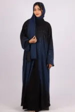 Mehtab Sparkling Glitter Dual Tone Abaya with Front Open - Galactic Blue - Image 4
