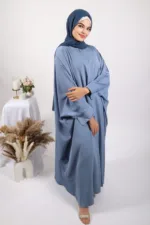 Parisa Kaftan Abaya with Zipper - Ice Blue - Image 3