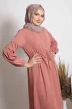 Alaina Drawstring No-Iron Abaya / Dress - Tan - Image 3