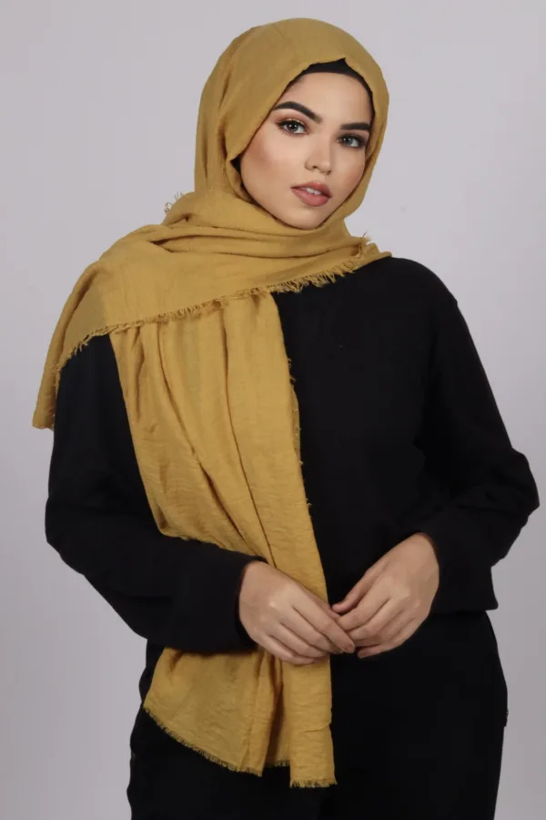 7236BFB8-971E-4947-9790-8EA861825CD0-1.jpeg Mustard Premium Crinkled Cotton Hijab - Image 1