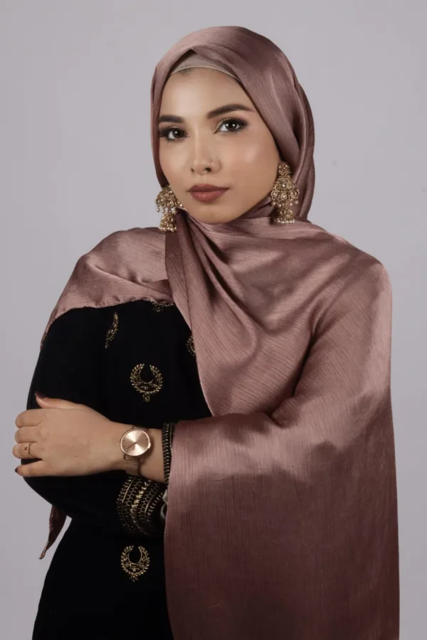 726002D5-5168-4881-AD95-6C6602BFC854.jpeg Cinnamon Smoke Muna Satin Hijab - Image 1