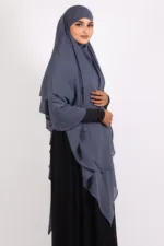 Mallika Double Layer Georgette Princess Khimar - Blue Grey - Image 4