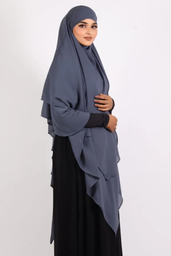 Mallika Double Layer Georgette Princess Khimar - Blue Grey - Image 4