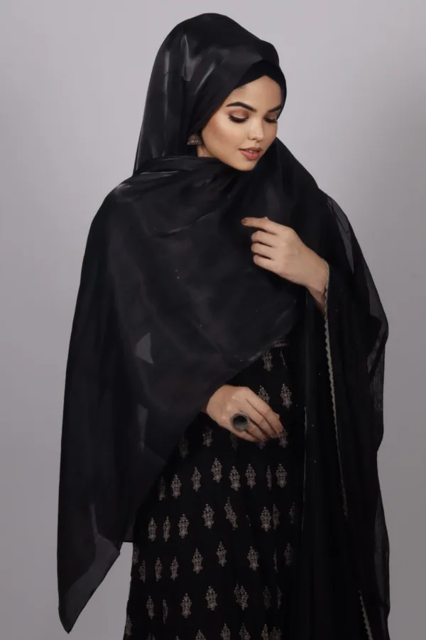 Jet Black Premium Organza Hijab - Image 1