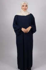 Elyssa Premium Jazz Abaya Set with complimentary Khimar - Deep Blue - Image 4