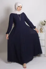 Tanaaz Flared Layered Gown / Abaya - Deep Blue - Image 4