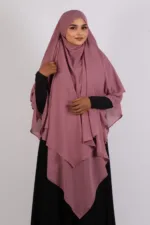 Mallika Double Layer Georgette Princess Khimar - Dusty Pink