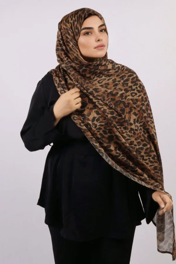 Raw Amber Modal Leopard Print Hijab - Image 1
