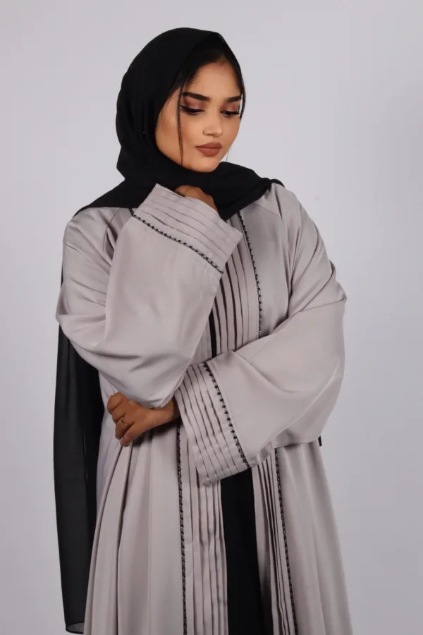 Ariana Full Umbrella Pleat Front Open with Black Diamond Trim - Sandstone - Image 3