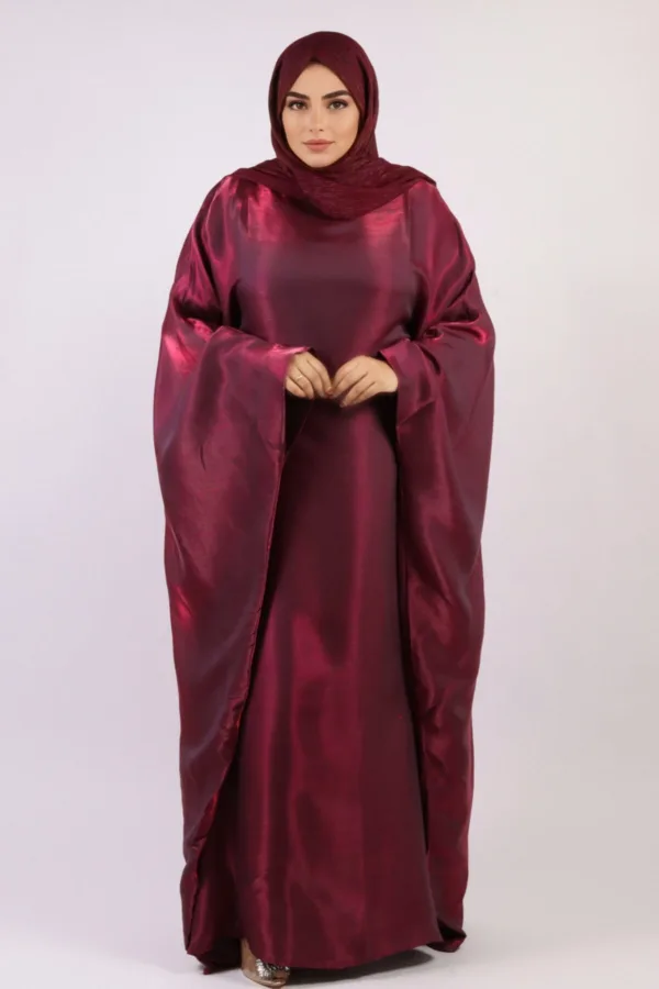 Moroccan Kaftan Organza Abaya - Burgundy Blush - Image 3