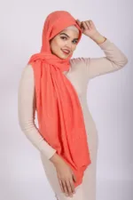 Coral Ribbed Cotton Hijab - Image 2