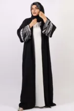 Solidarity Embroidery Keffiyeh Abaya with Matching Hijab - Midnight Black - Image 4