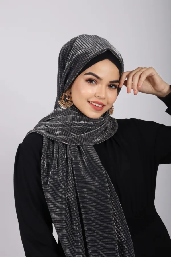 Titanium Metallic Ribbed Hijab - Image 2