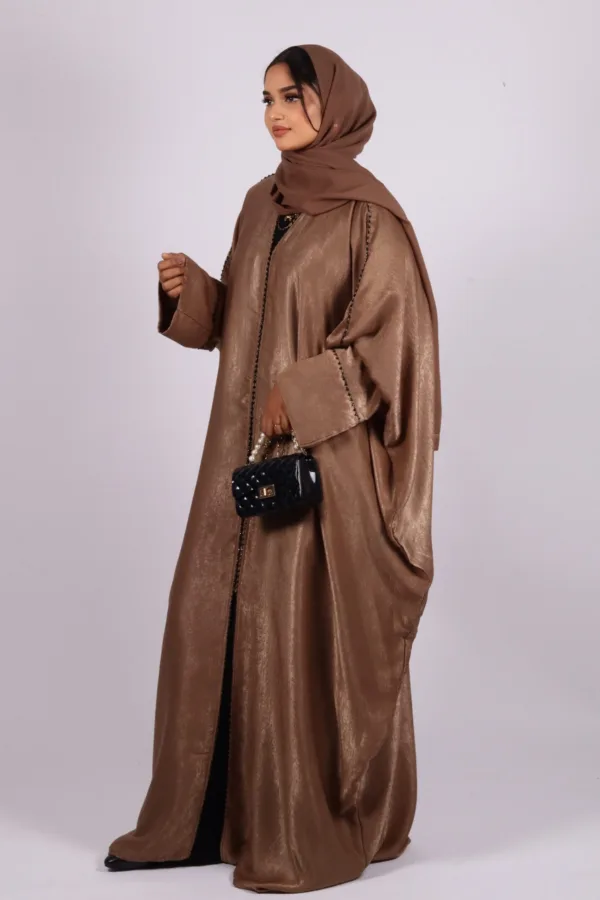 Nadira Luxury Kaftan Front Open with Black Diamond Trim - Classy Gold - Image 4