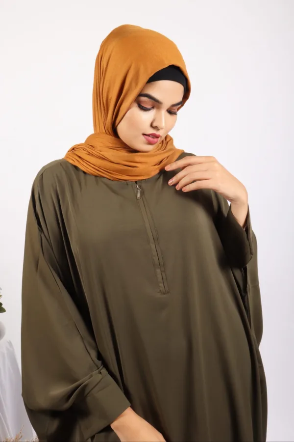 Parisa Kaftan Abaya with Zipper - Olive Green - Image 3