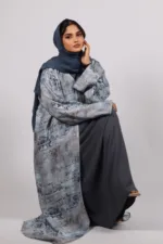Zephyra Turkish Linen 3-piece Abaya set - Azure Blue - Image 2